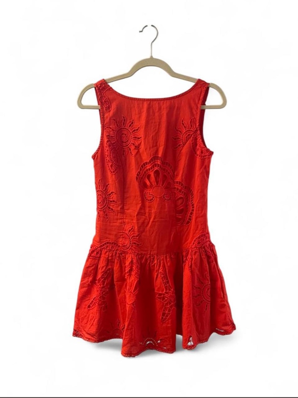 Caroline Constas Starfish Red Eyelet Drop-Waist Dress